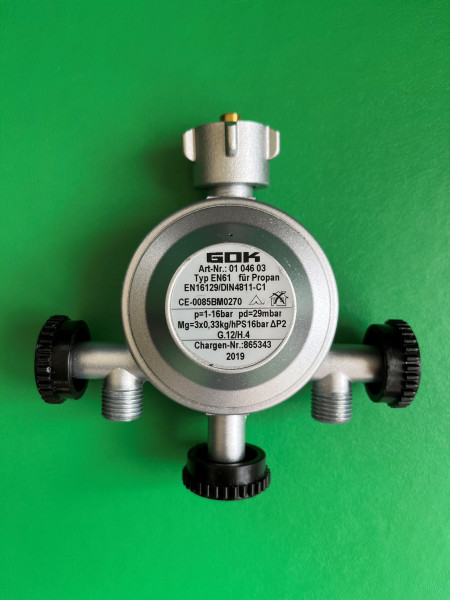 Druckregler Druckminderer 30 mbar mit 3 Abgängen